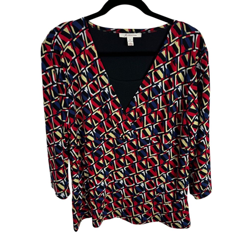 JM Collection Women's Top Blouse Size XL Multicolor Print 3/4 Sleeves